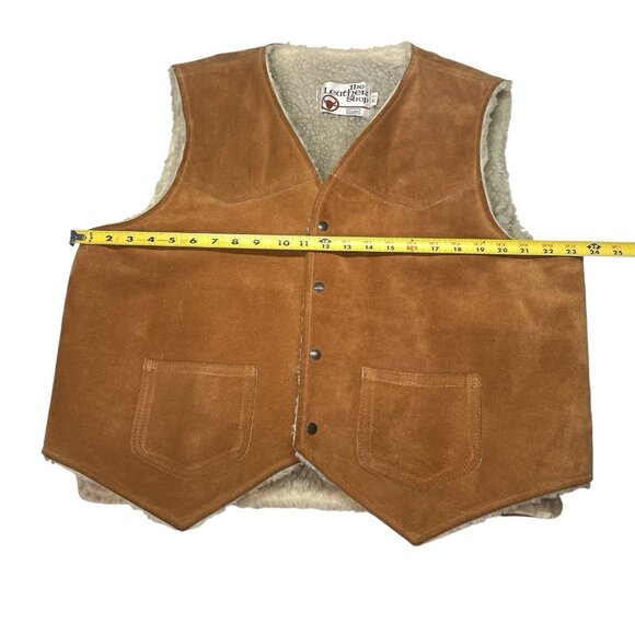 VTG Sears The Leather Shop Sherpa Lined Snap Vest 70s Western Cowboy Size XL - Picture 10 of 11
